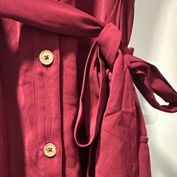 NWT Michael kors Women's Burgundy Button-Front Shirt Dress with Tie Waist - Picture 4 of 5